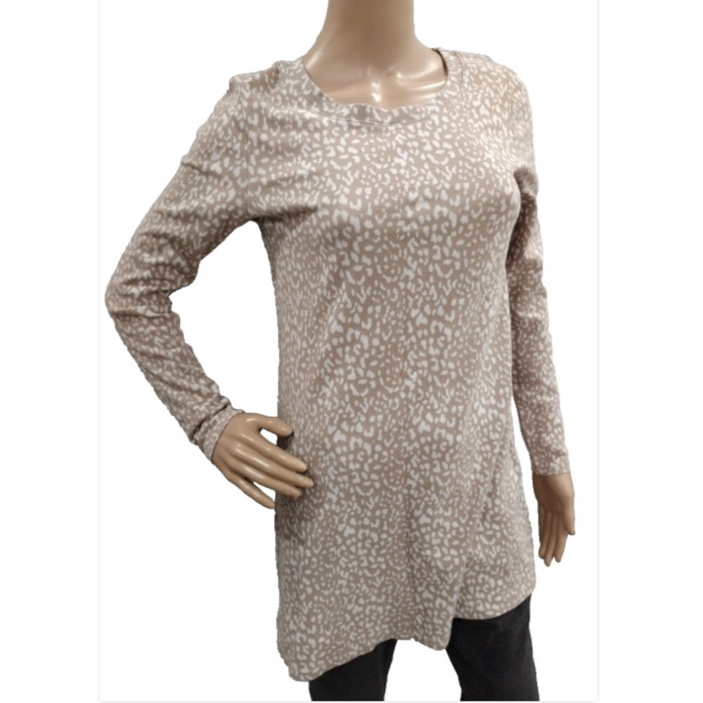 Pink Lily Women's XS Beige Leopard Pattern Long Sleeve Pullover Top Thermal